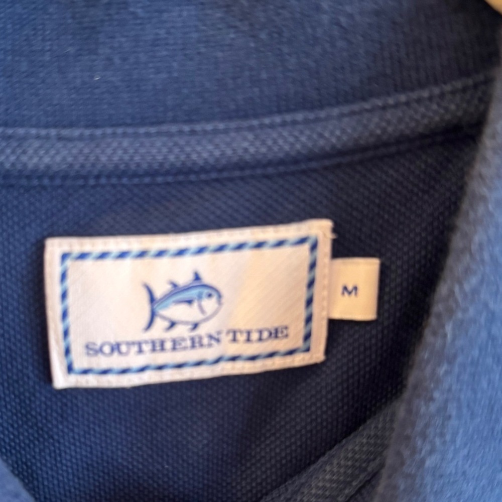 Southern Tide Mens Navy Blue Nautical‎ Fish Flag Polo Shirt Size Medium - Picture 3 of 3